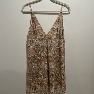 Elegant Tan and Cream Lace Dress